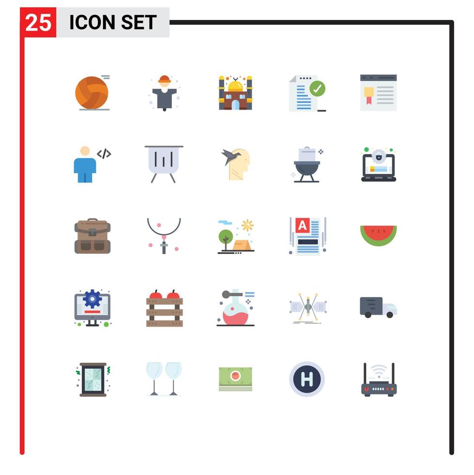 groep van 25 vlak kleuren tekens en symbolen voor browser merk op productie document goedkeuren bewerkbare vector ontwerp elementen
