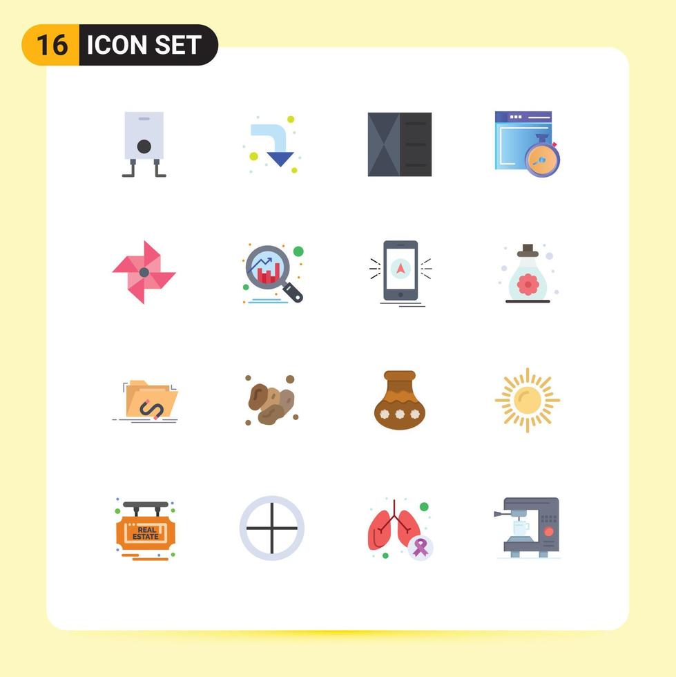 modern reeks van 16 vlak kleuren pictogram van analytics wind Mens voorjaar kompas bewerkbare pak van creatief vector ontwerp elementen