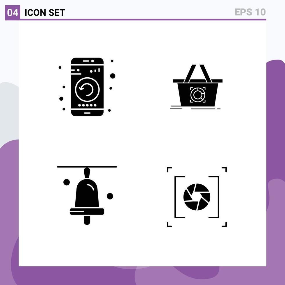4 solide glyph concept voor websites mobiel en apps toepassing klok telefoon toevoegen naar kar school- bewerkbare vector ontwerp elementen