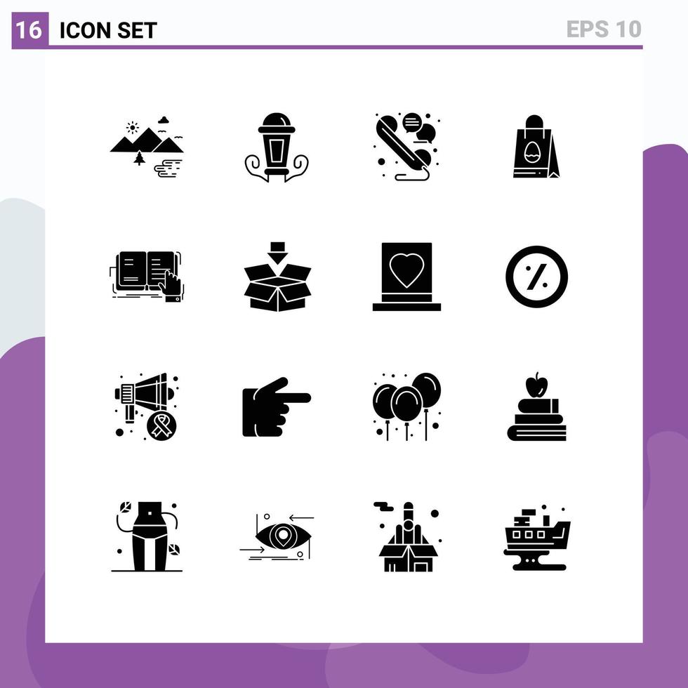 reeks van 16 modern ui pictogrammen symbolen tekens voor boek Pasen lantaarn zak telefoon bewerkbare vector ontwerp elementen