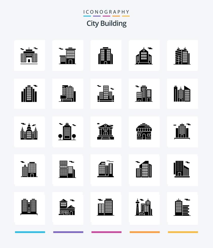 creatief stad gebouw 25 glyph solide zwart icoon pak zo net zo bank account. omgeving. kantoor. eco. gebouw vector