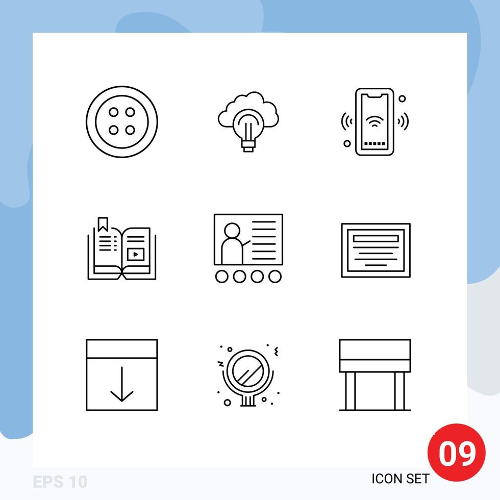 reeks van 9 modern ui pictogrammen symbolen tekens voor multimedia zelfstudie telefoon video slim bewerkbare vector ontwerp elementen