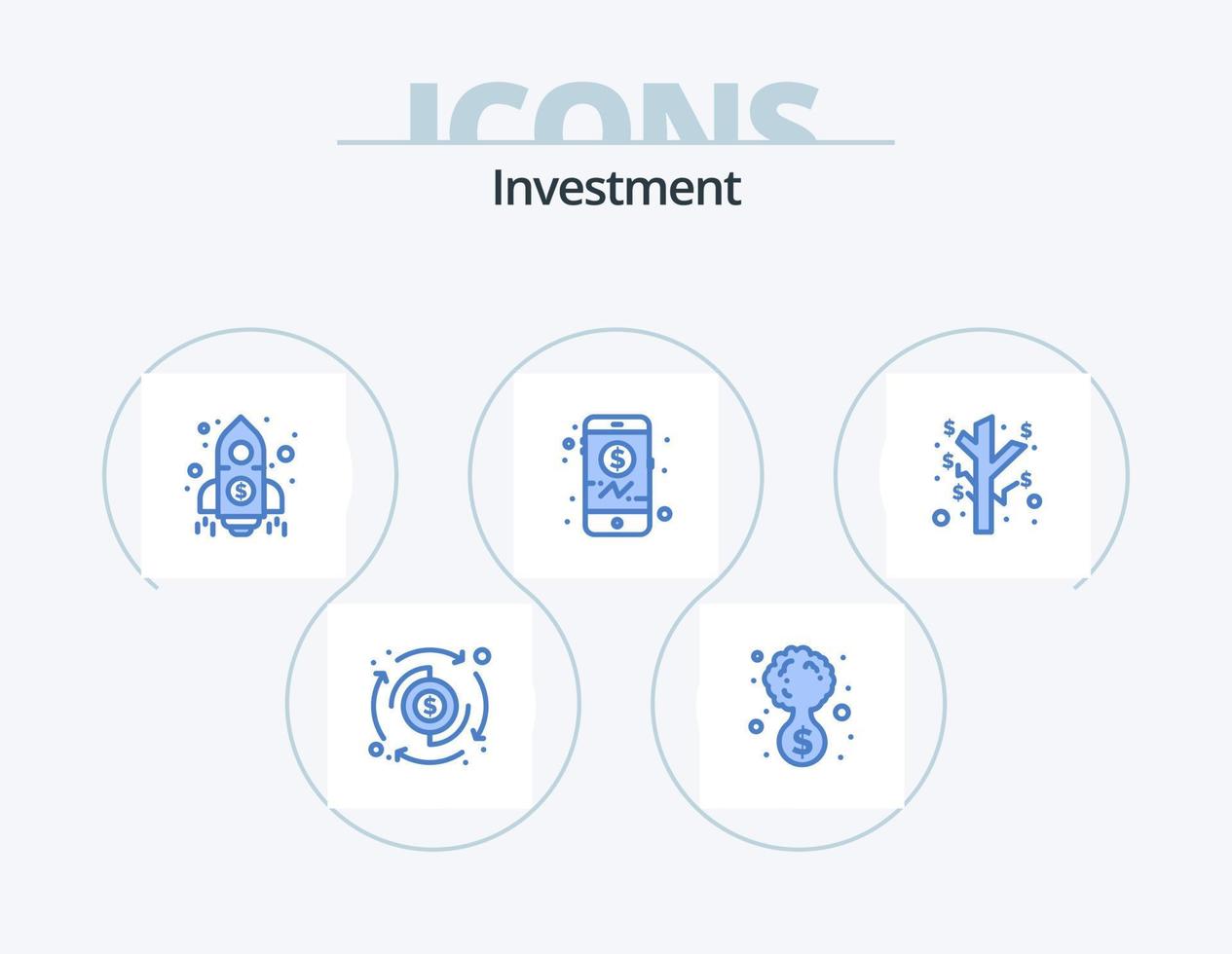 investering blauw icoon pak 5 icoon ontwerp. winst. verdiensten. financiën. mobiel. bank vector