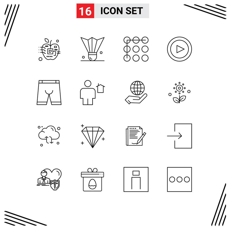 universeel icoon symbolen groep van 16 modern contouren van kleden reeks shuttle Speel veiligheid bewerkbare vector ontwerp elementen