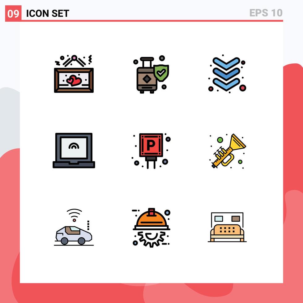 reeks van 9 modern ui pictogrammen symbolen tekens voor teken veel koffer auto laptop bewerkbare vector ontwerp elementen