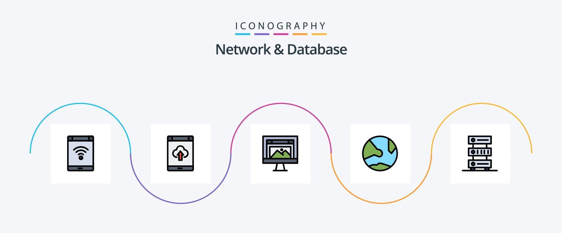 netwerk en databank lijn gevulde vlak 5 icoon pak inclusief netwerk. app. opslag. website. ontwerp vector