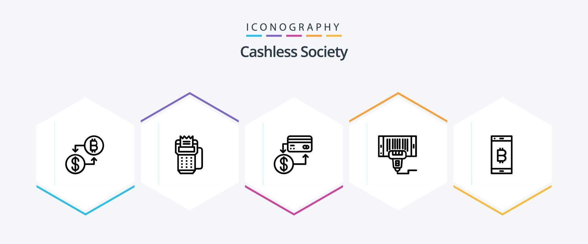 zonder contant geld maatschappij 25 lijn icoon pak inclusief prijs. streepjescode. machine. marketing. zonder contant geld vector