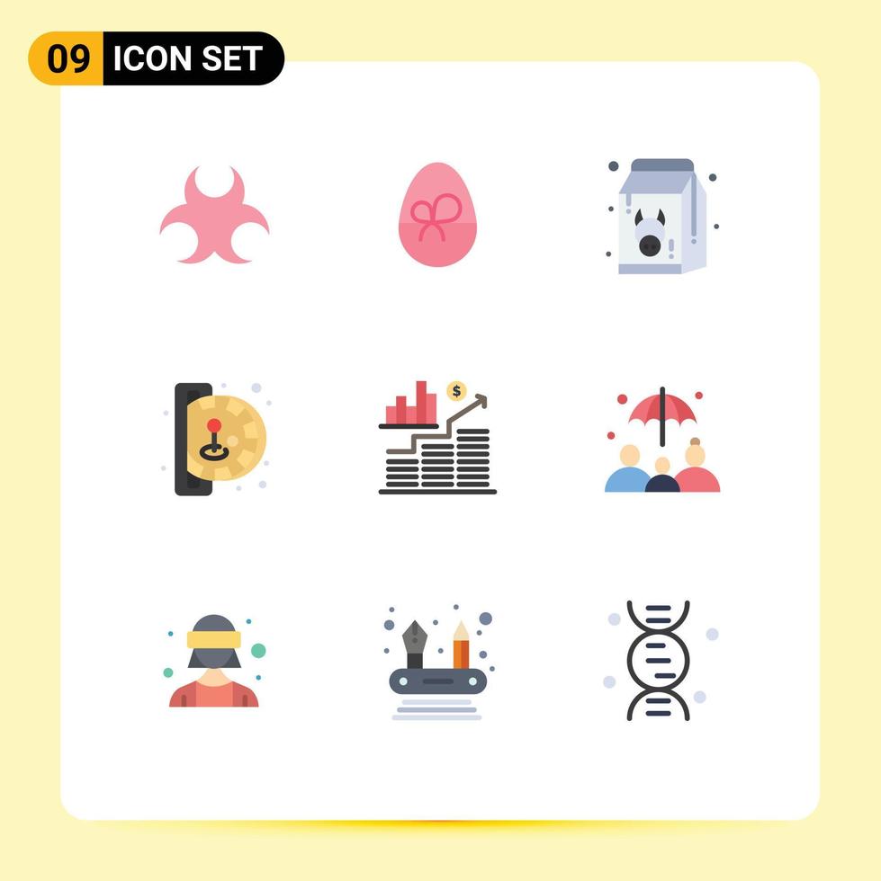 reeks van 9 modern ui pictogrammen symbolen tekens voor bedrijf spel eetpatroon pret melk bewerkbare vector ontwerp elementen