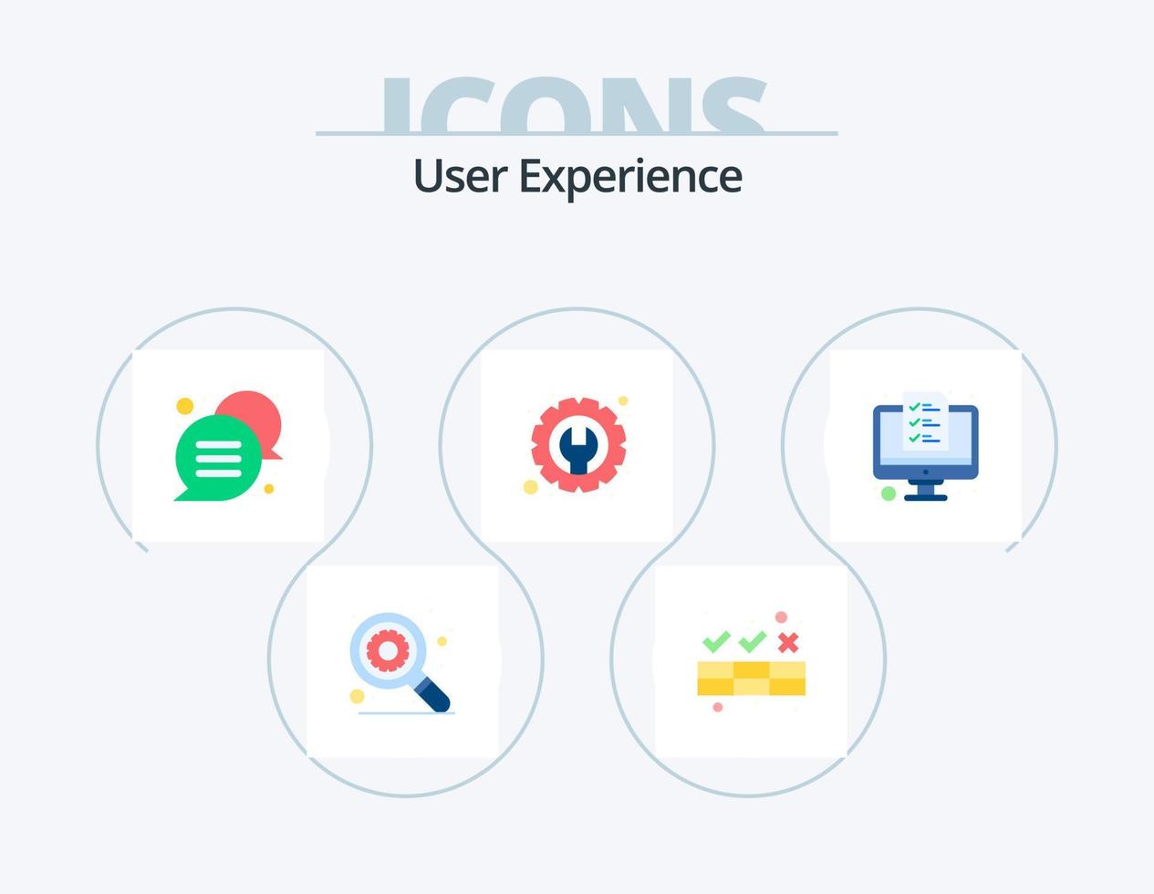 gebruiker ervaring vlak icoon pak 5 icoon ontwerp. computer. reparatie. bestanden. instellingen. bericht vector