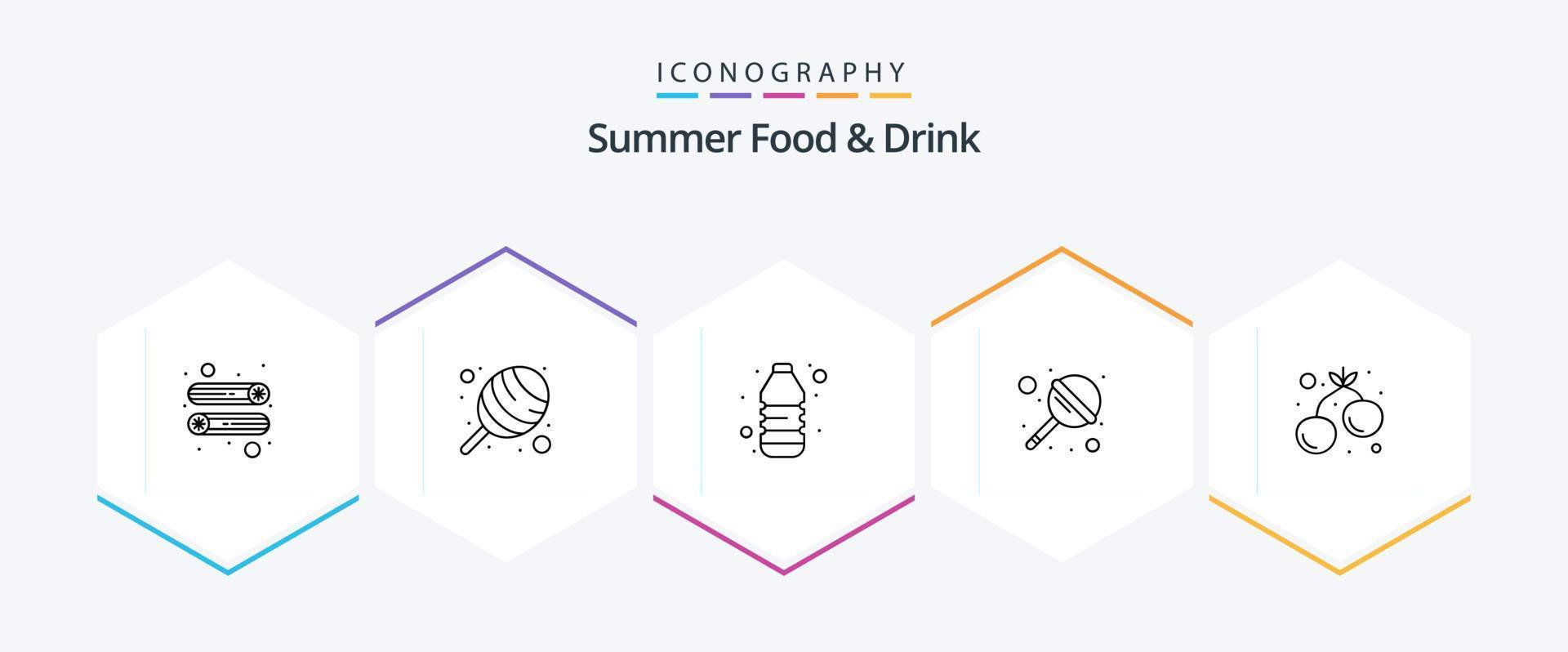 zomer voedsel en drinken 25 lijn icoon pak inclusief zoet. fruit. drankje. kers. lolly vector