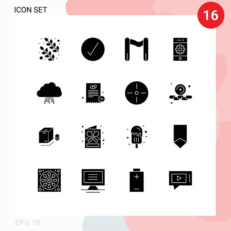 solide glyph pak van 16 universeel symbolen van gegevens wolk sport smartphone telefoon bewerkbare vector ontwerp elementen