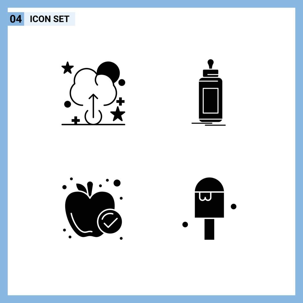 modern reeks van 4 solide glyphs pictogram van wolk maaltijd fles melk strand bewerkbare vector ontwerp elementen