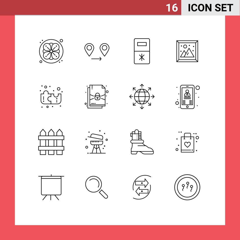 16 creatief pictogrammen modern tekens en symbolen van slot strategie koelkast puzzel afbeelding bewerkbare vector ontwerp elementen