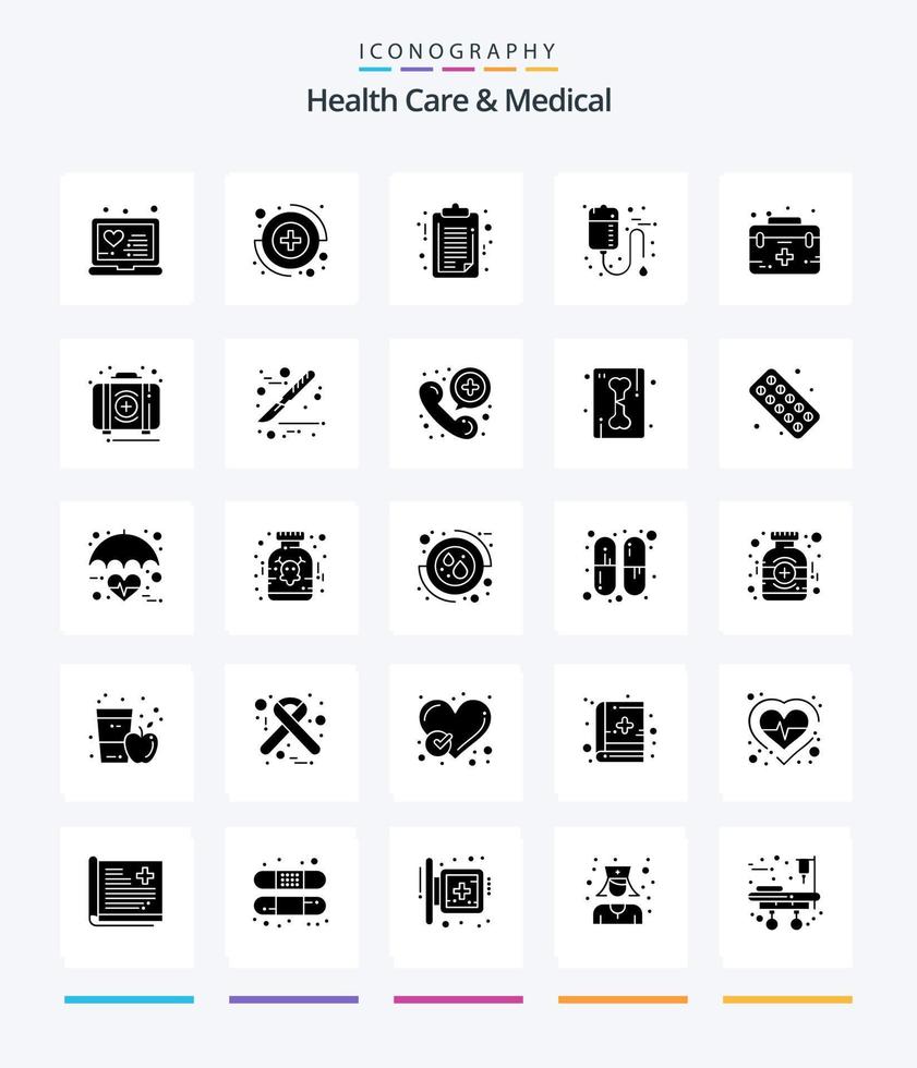 creatief Gezondheid zorg en medisch 25 glyph solide zwart icoon pak zo net zo geval. Gezondheid. medisch. zorg. bloed vector