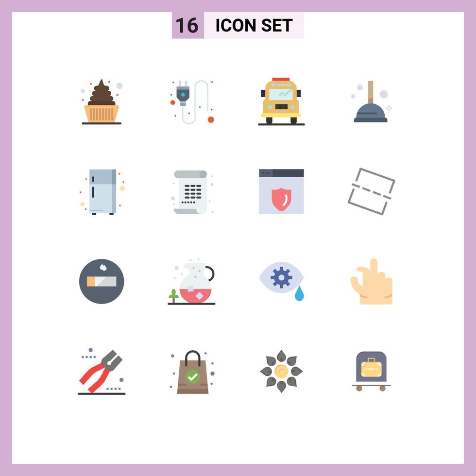 universeel icoon symbolen groep van 16 modern vlak kleuren van kunst koelkast school- koelkast plunjer bewerkbare pak van creatief vector ontwerp elementen