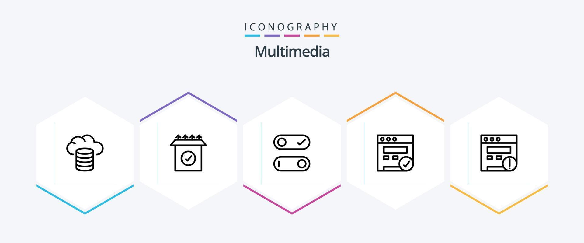 multimedia 25 lijn icoon pak inclusief . . schakelaar. website. alarm vector