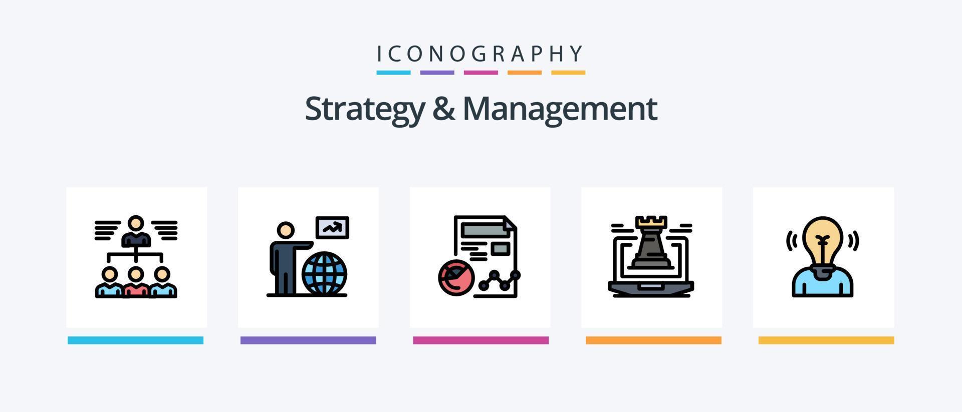 strategie en beheer lijn gevulde 5 icoon pak inclusief toren. document. strategie. licht. gebruiker. creatief pictogrammen ontwerp vector
