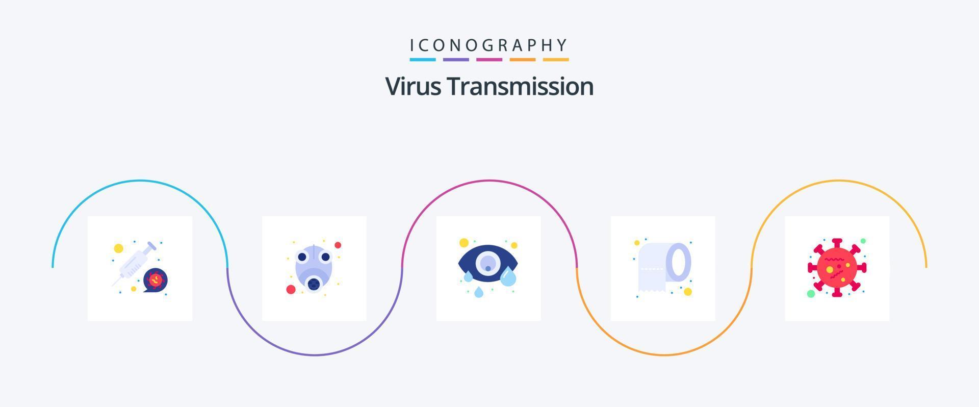 virus transmissie vlak 5 icoon pak inclusief coronavirus. veiligheid. conjunctivitis. zakdoek. schoonmaak vector