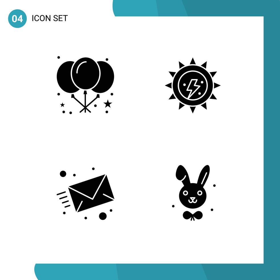 4 solide glyph concept voor websites mobiel en apps ballon bericht aarde dag zon bynny bewerkbare vector ontwerp elementen