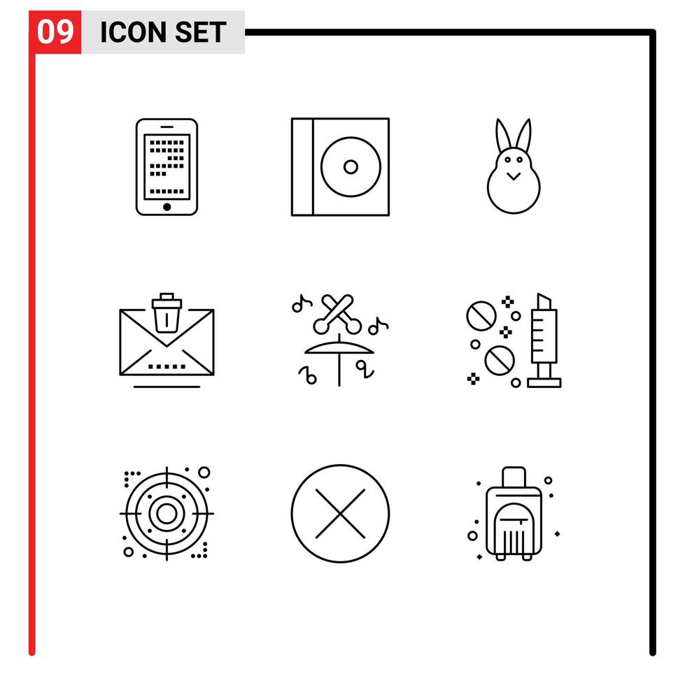 bewerkbare vector lijn pak van 9 gemakkelijk contouren van multimedia trommel Pasen uitschot e-mail bewerkbare vector ontwerp elementen
