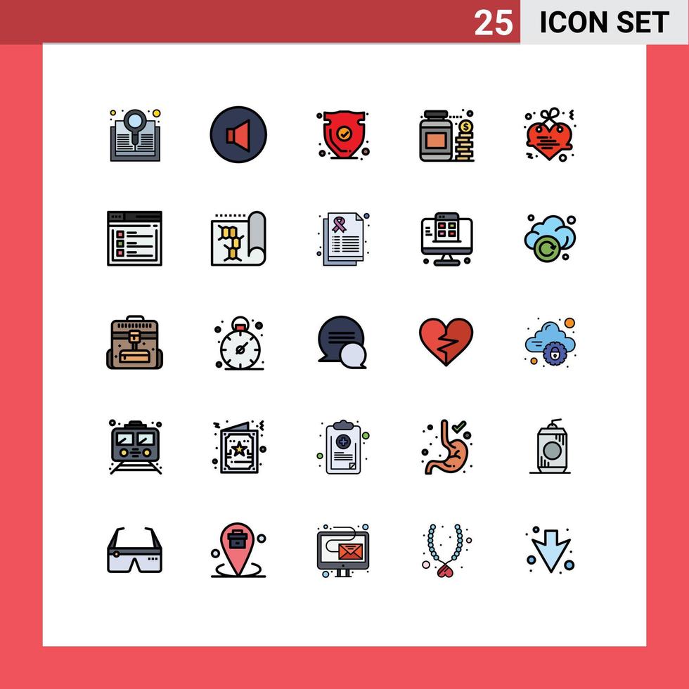 reeks van 25 modern ui pictogrammen symbolen tekens voor hart spaargeld schild geld valuta bewerkbare vector ontwerp elementen