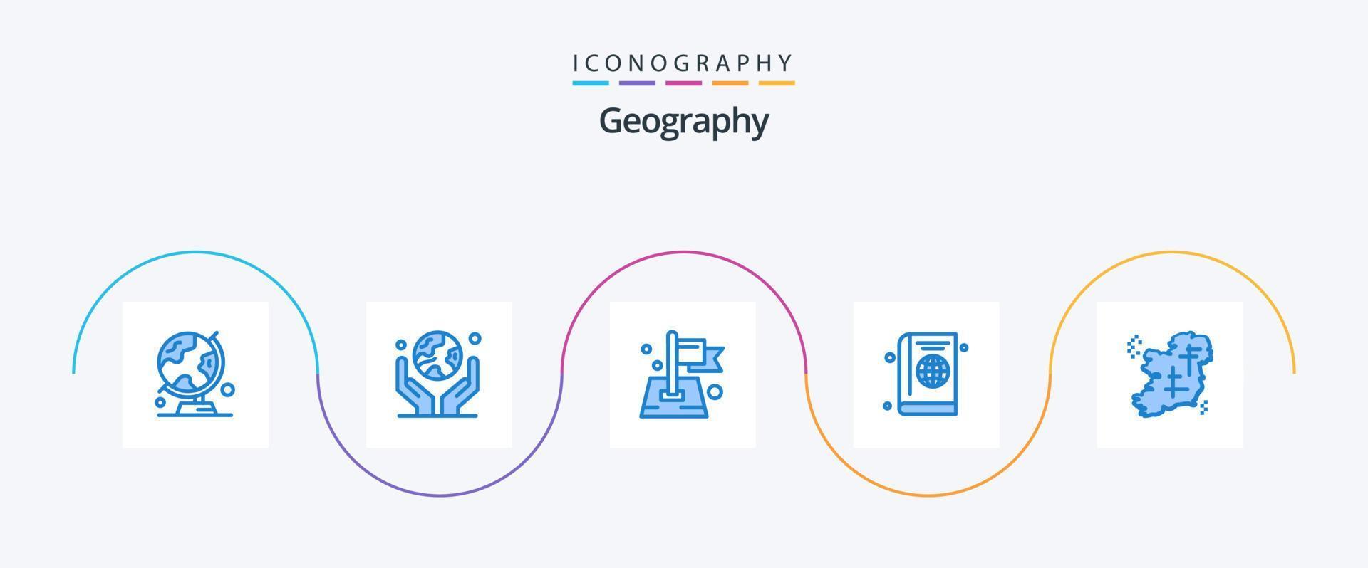 geo- grafisch blauw 5 icoon pak inclusief omslag. paspoort. planeet. kaart. plaats vector