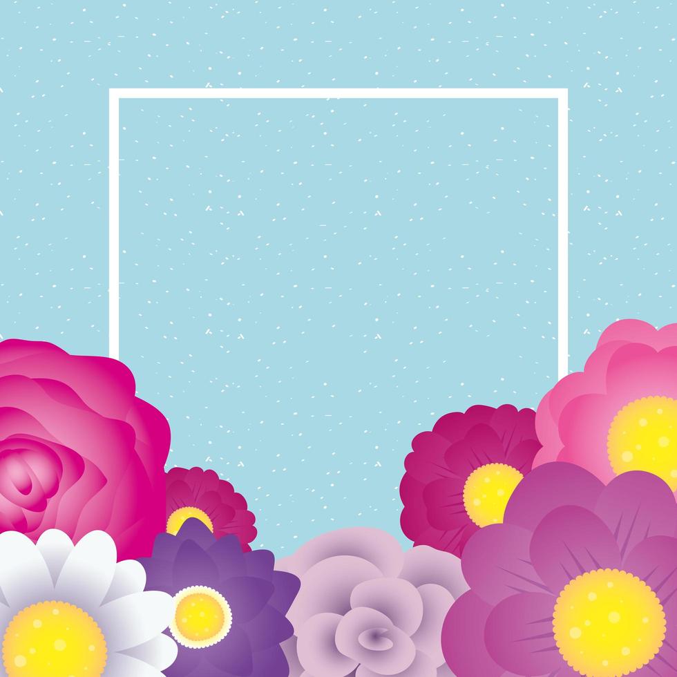 bloemen decoratieve kaartsjabloon met vierkant frame vector