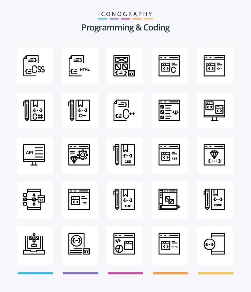 creatief programmering en codering 25 schets icoon pak zo net zo codering. c. het dossier. bladzijde. ontwikkelen vector