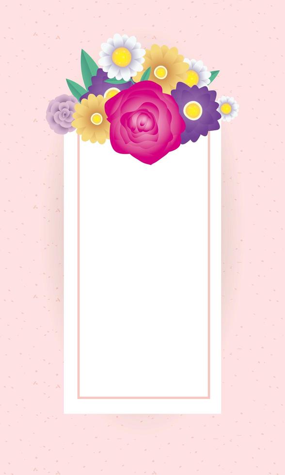 bloemen decoratieve kaartsjabloon met vierkant frame vector