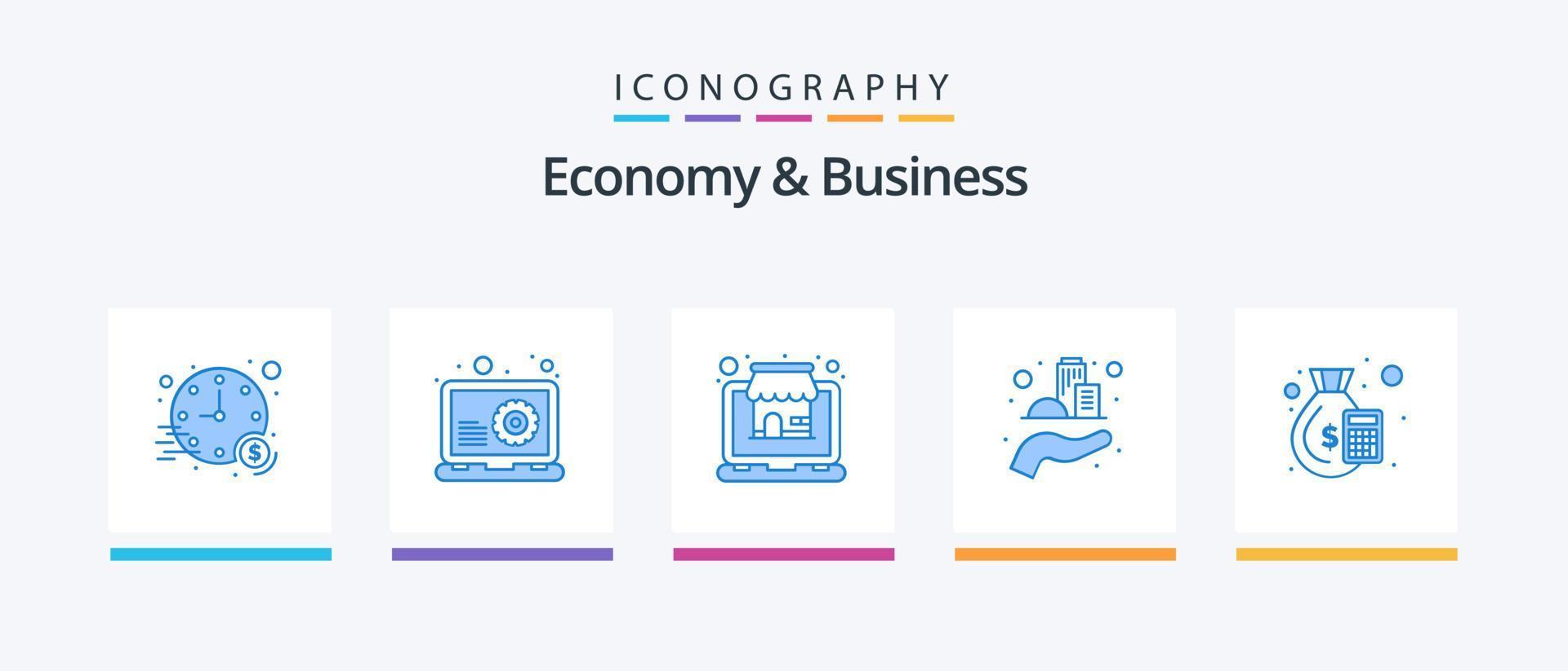 economie en bedrijf blauw 5 icoon pak inclusief dollar. duurzaam. markt. modern. architectuur. creatief pictogrammen ontwerp vector