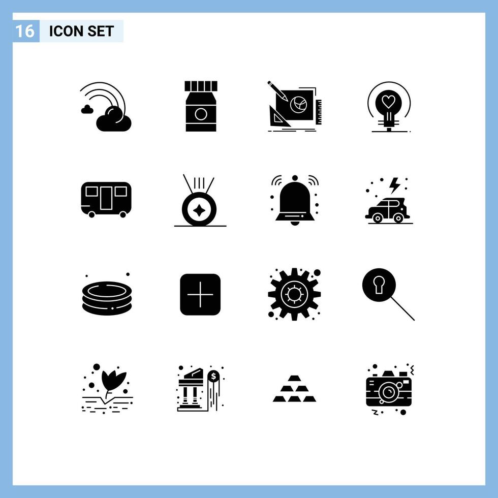 pictogram reeks van 16 gemakkelijk solide glyphs van caravan hart logo liefde ontwerp werkwijze bewerkbare vector ontwerp elementen