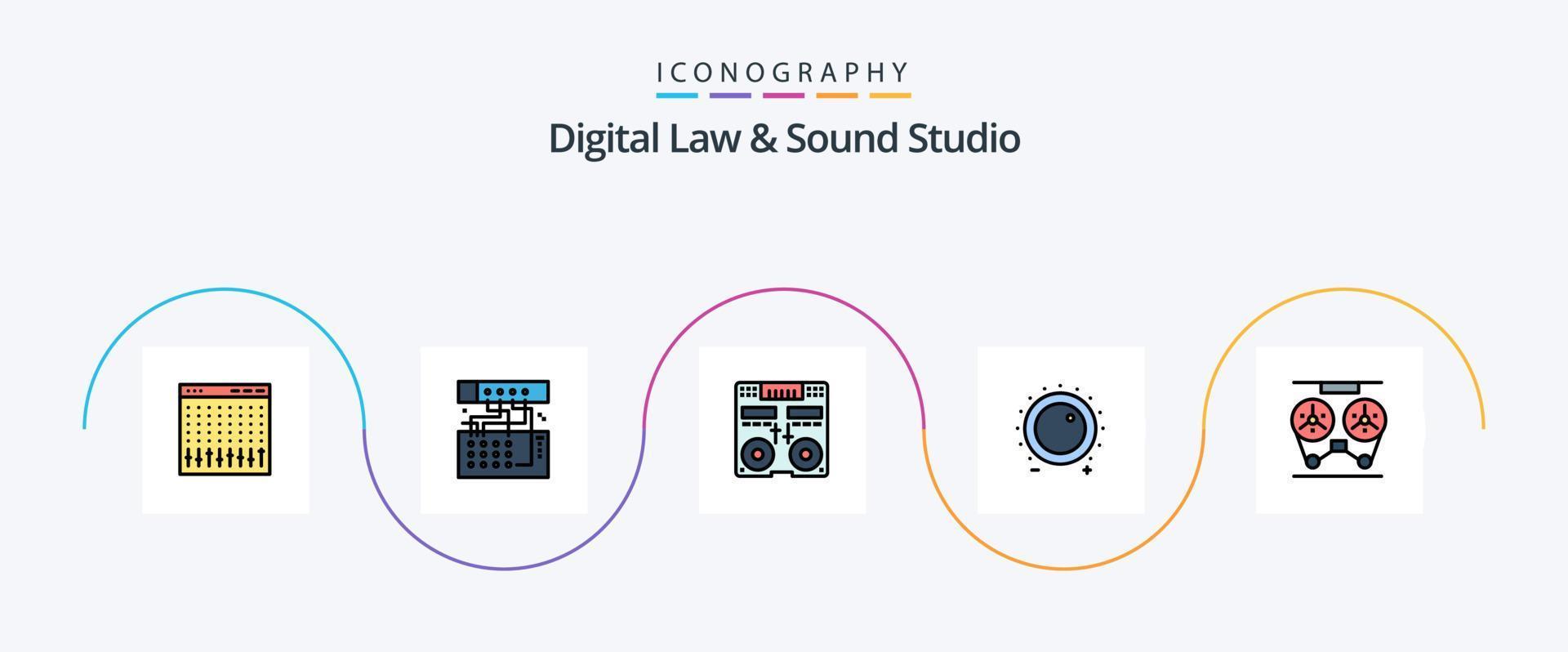 digitaal wet en geluid studio lijn gevulde vlak 5 icoon pak inclusief verdienen. geluid. module. muziek. dek vector