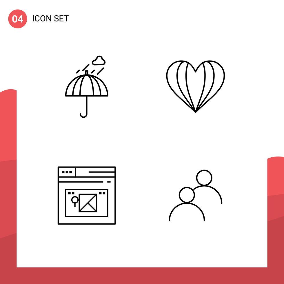voorraad vector icoon pak van 4 lijn tekens en symbolen voor paraplu internet veiligheid hart web bewerkbare vector ontwerp elementen