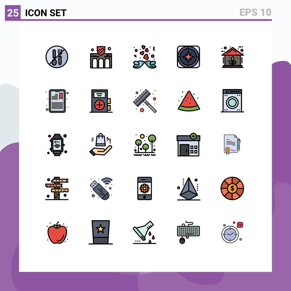 mobiel koppel gevulde lijn vlak kleur reeks van 25 pictogrammen van navigatie kompas verzekering GPS hart bewerkbare vector ontwerp elementen