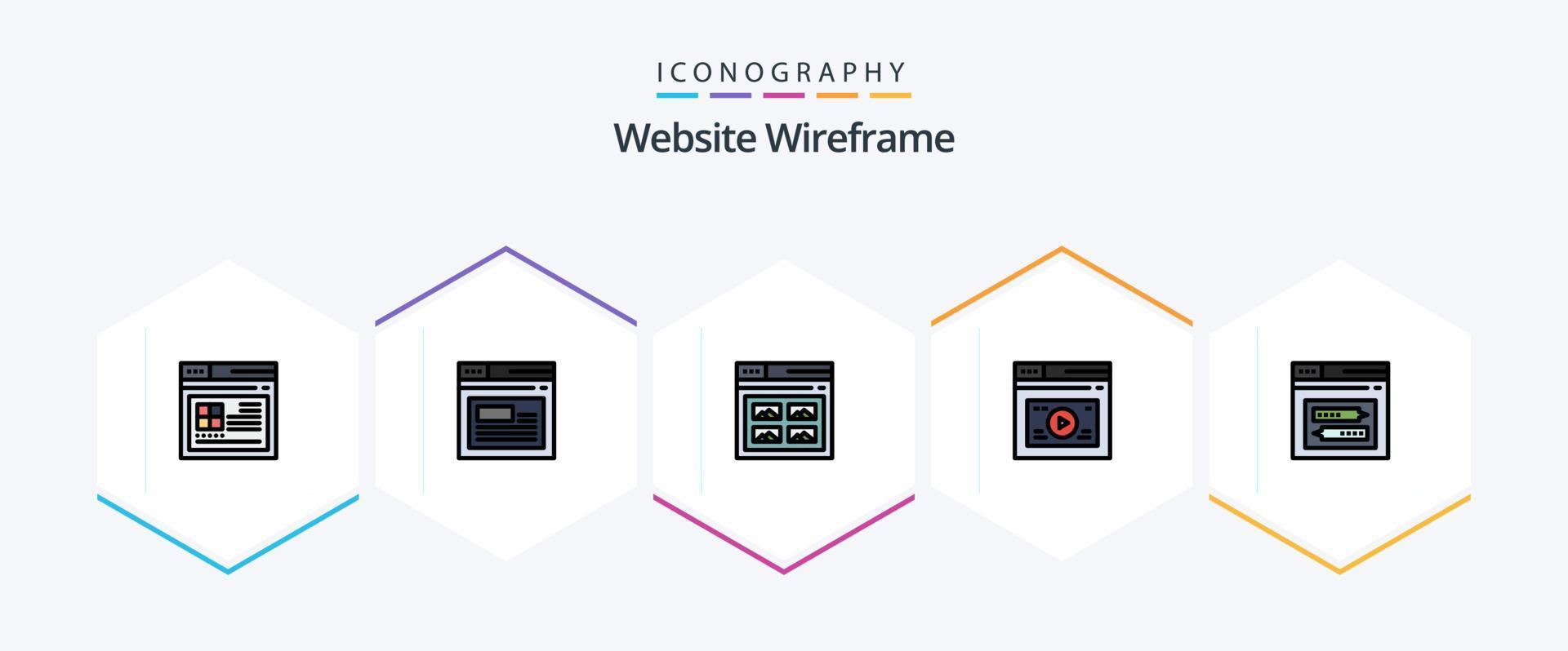 website wireframe 25 gevulde lijn icoon pak inclusief website. bladzijde. afbeelding. internetten. website vector