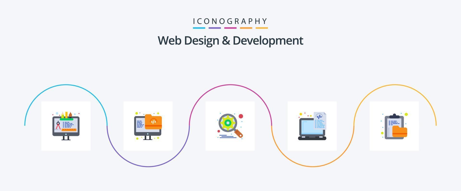 web ontwerp en ontwikkeling vlak 5 icoon pak inclusief archief. laptop. motor. bestanden. apparaat vector