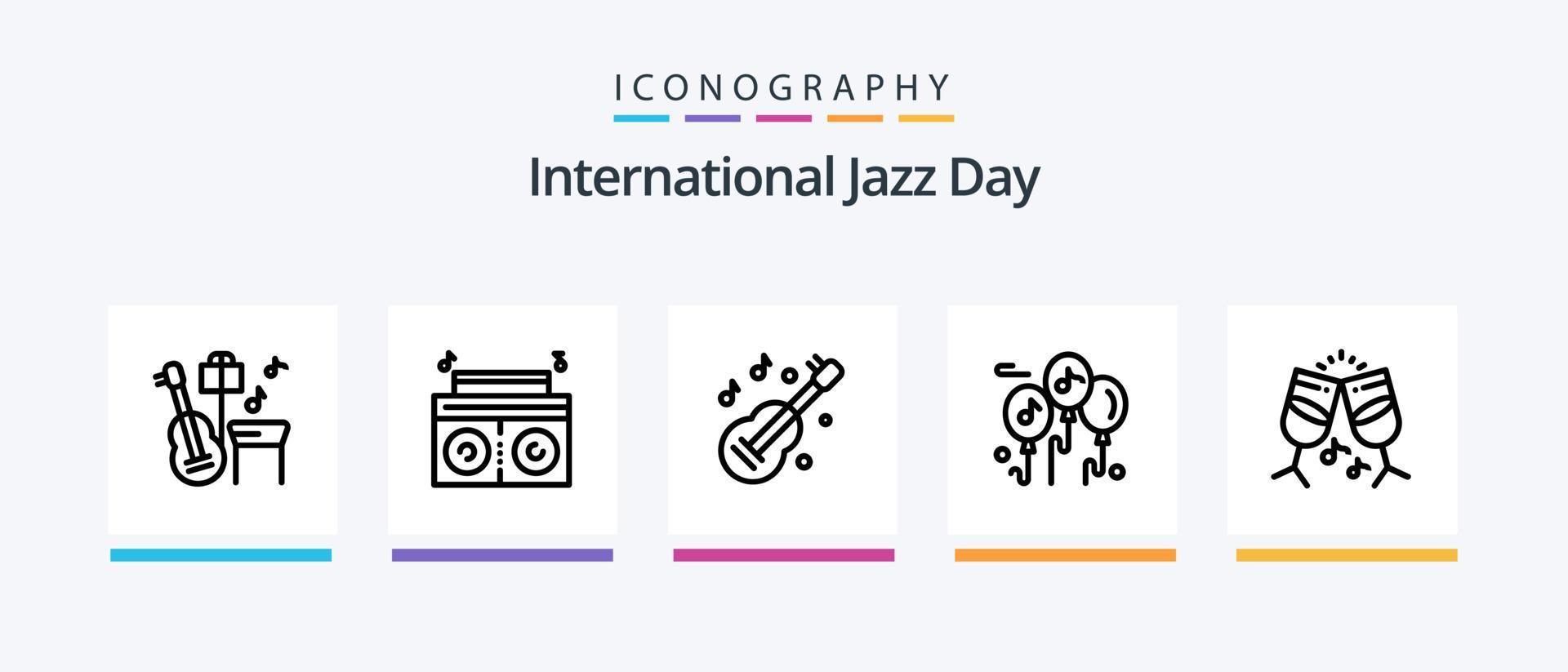 Internationale jazz- dag lijn 5 icoon pak inclusief muziek. muziek. geluid. kora. gitaar. creatief pictogrammen ontwerp vector