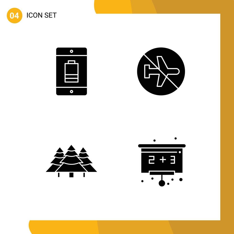 modern reeks van 4 solide glyphs pictogram van accu teken apparaten gehandicapt camping bewerkbare vector ontwerp elementen