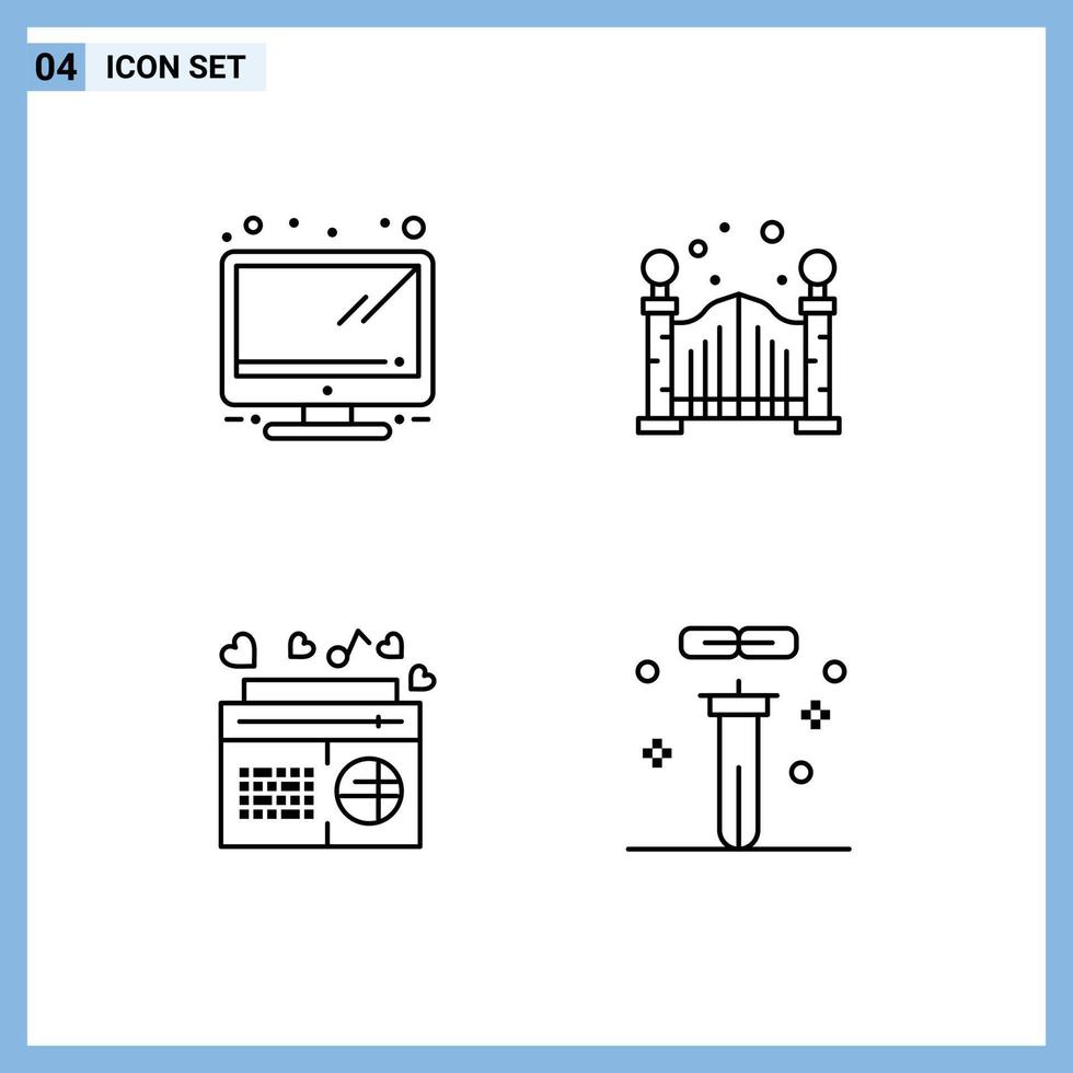 universeel icoon symbolen groep van 4 modern gevulde lijn vlak kleuren van hardware spreker stad radio biologie bewerkbare vector ontwerp elementen