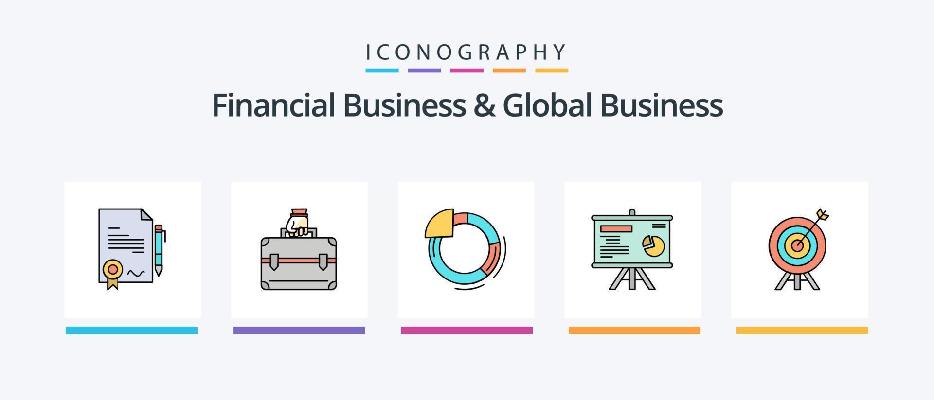 financieel bedrijf en globaal bedrijf lijn gevulde 5 icoon pak inclusief Mens. rapport. tijd. presentatie. succes. creatief pictogrammen ontwerp vector