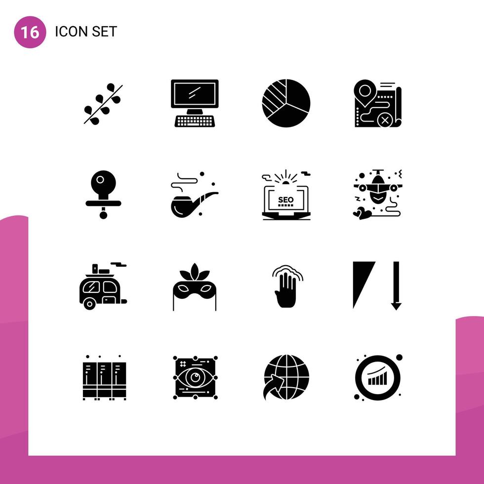 groep van 16 solide glyphs tekens en symbolen voor baby dichtbij pc doelwit kaart bewerkbare vector ontwerp elementen