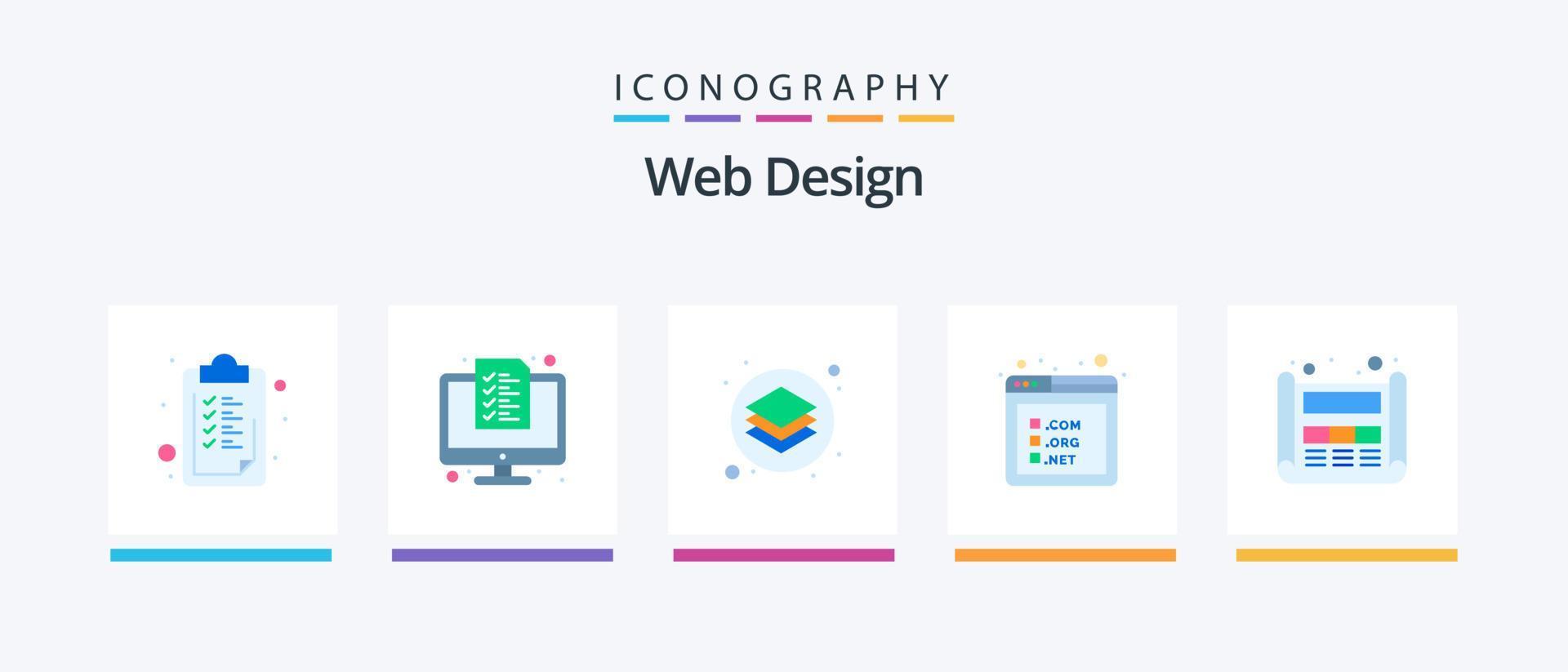 web ontwerp vlak 5 icoon pak inclusief indeling. website. creatief. bladzijde. hulpmiddelen. creatief pictogrammen ontwerp vector