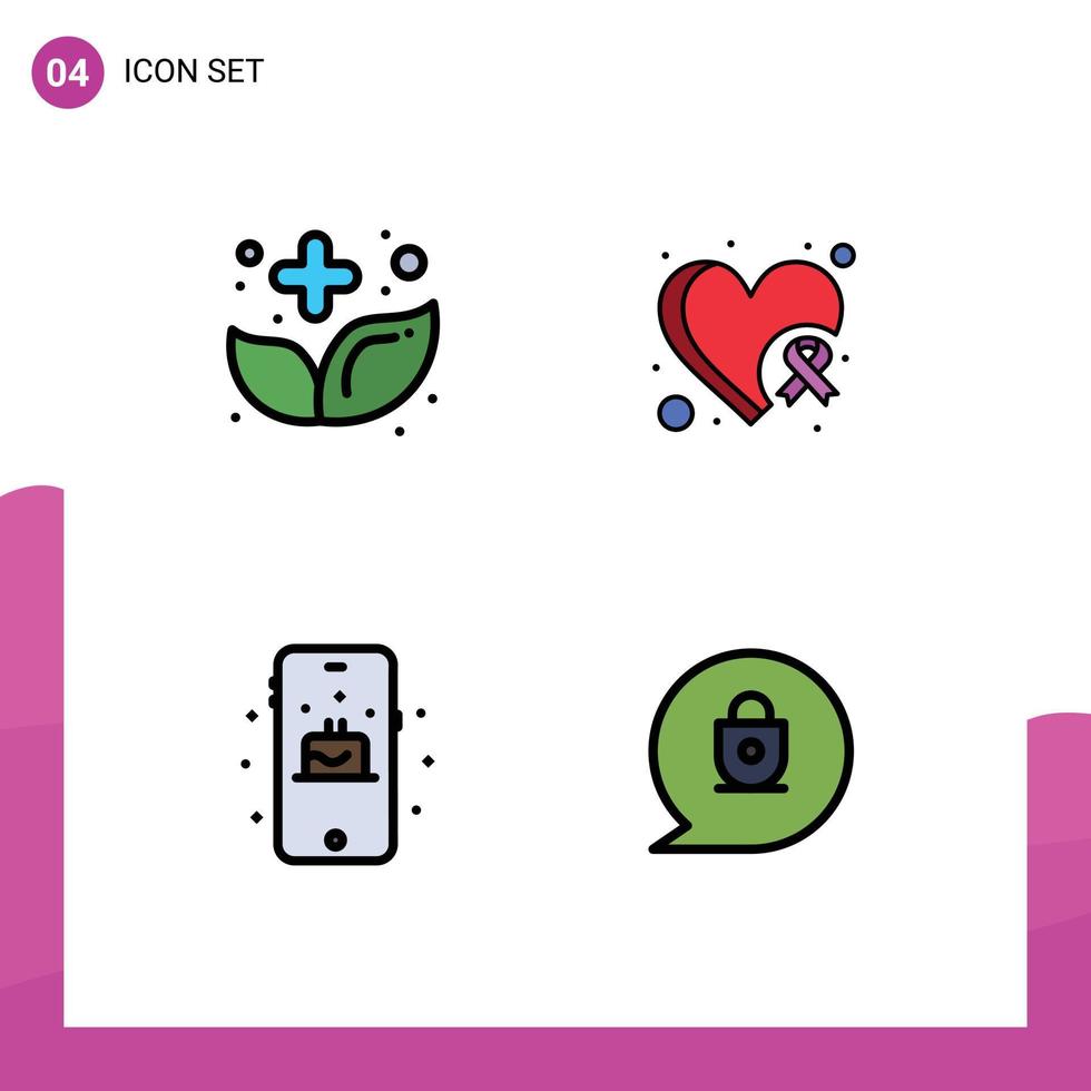 reeks van 4 modern ui pictogrammen symbolen tekens voor alternatief verjaardag kruiden kanker taart bewerkbare vector ontwerp elementen