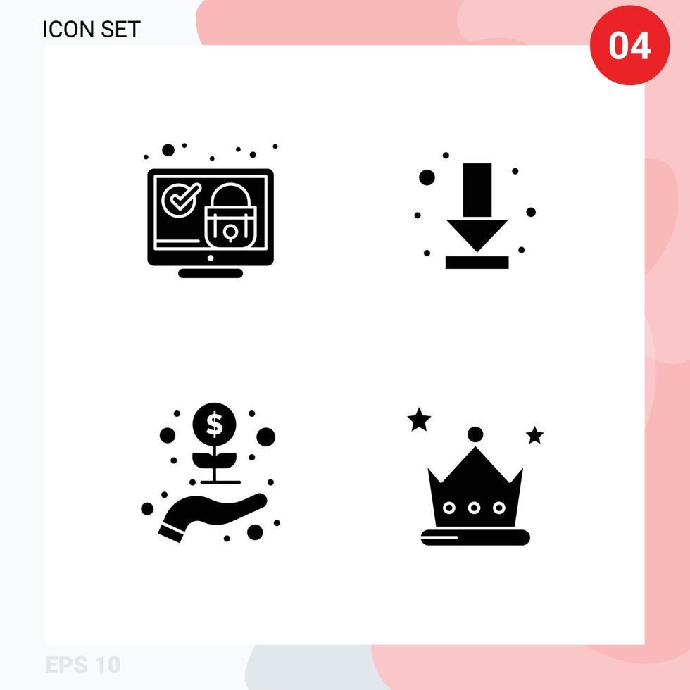 solide glyph pak van 4 universeel symbolen van slot bedrijf controleren pijl opstarten bewerkbare vector ontwerp elementen