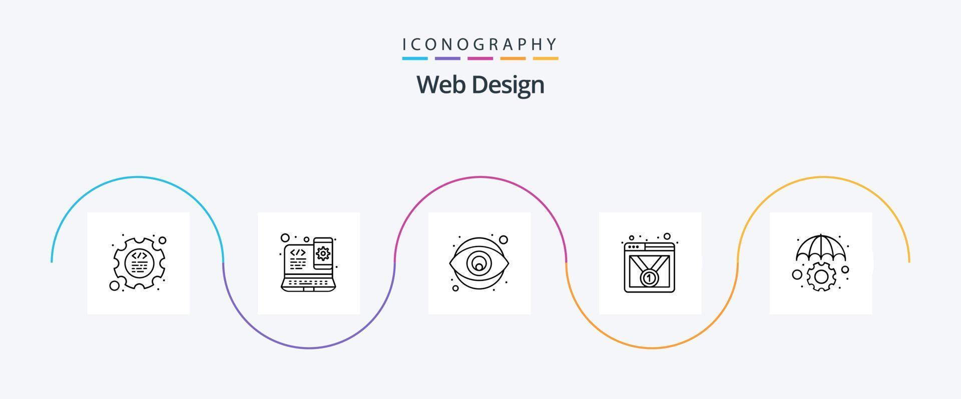 web ontwerp lijn 5 icoon pak inclusief bescherming. web bladzijde. creativiteit. medaille. insigne vector