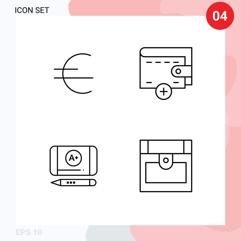 pak van 4 modern gevulde lijn vlak kleuren tekens en symbolen voor web afdrukken media zo net zo euro borst geld het beste rang schat bewerkbare vector ontwerp elementen
