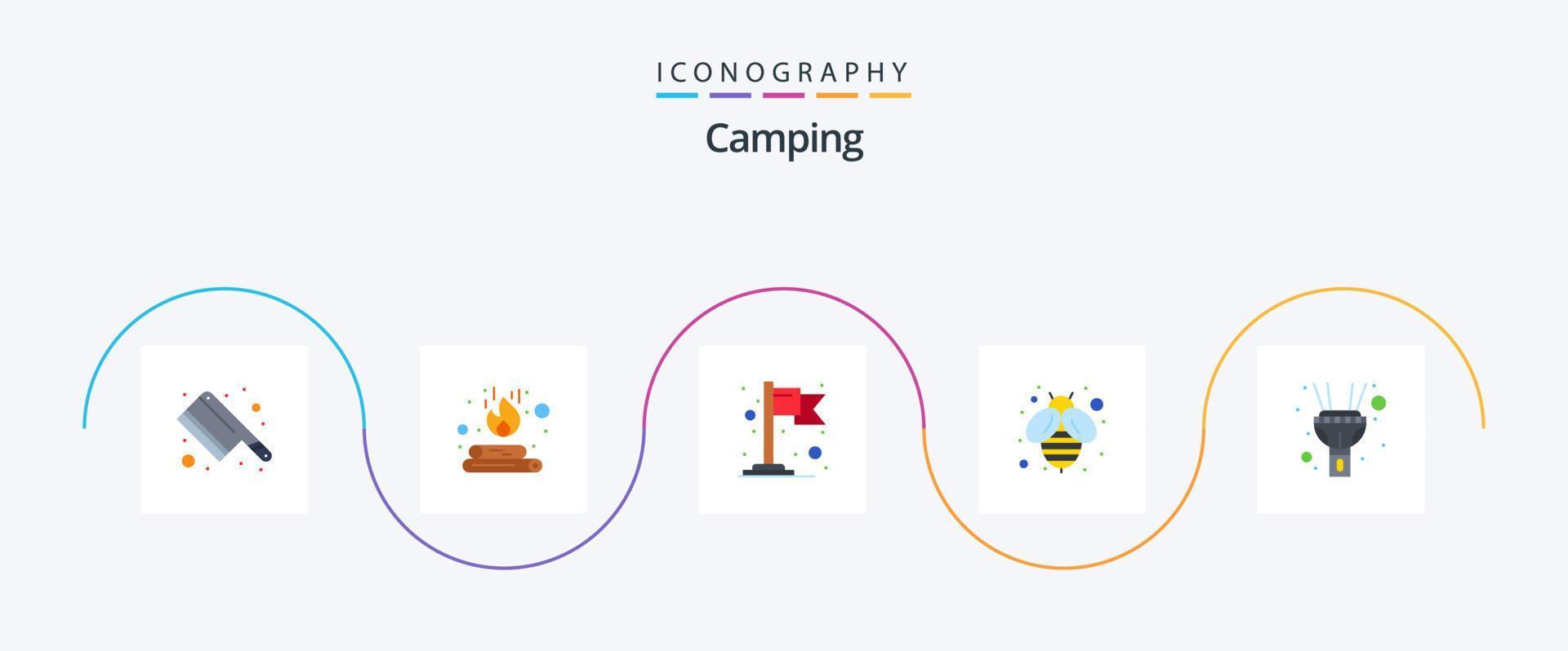 camping vlak 5 icoon pak inclusief . fakkel. plaats. licht. honing vector