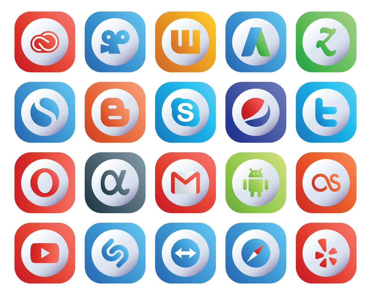 20 sociaal media icoon pak inclusief e-mail app netto blogger opera twitter vector