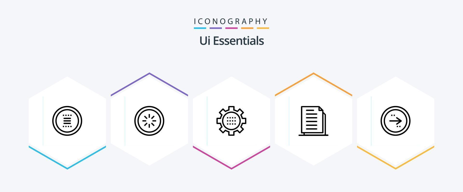 ui essentials 25 lijn icoon pak inclusief documenten. kopiëren. koppel. instelling. uitrusting vector