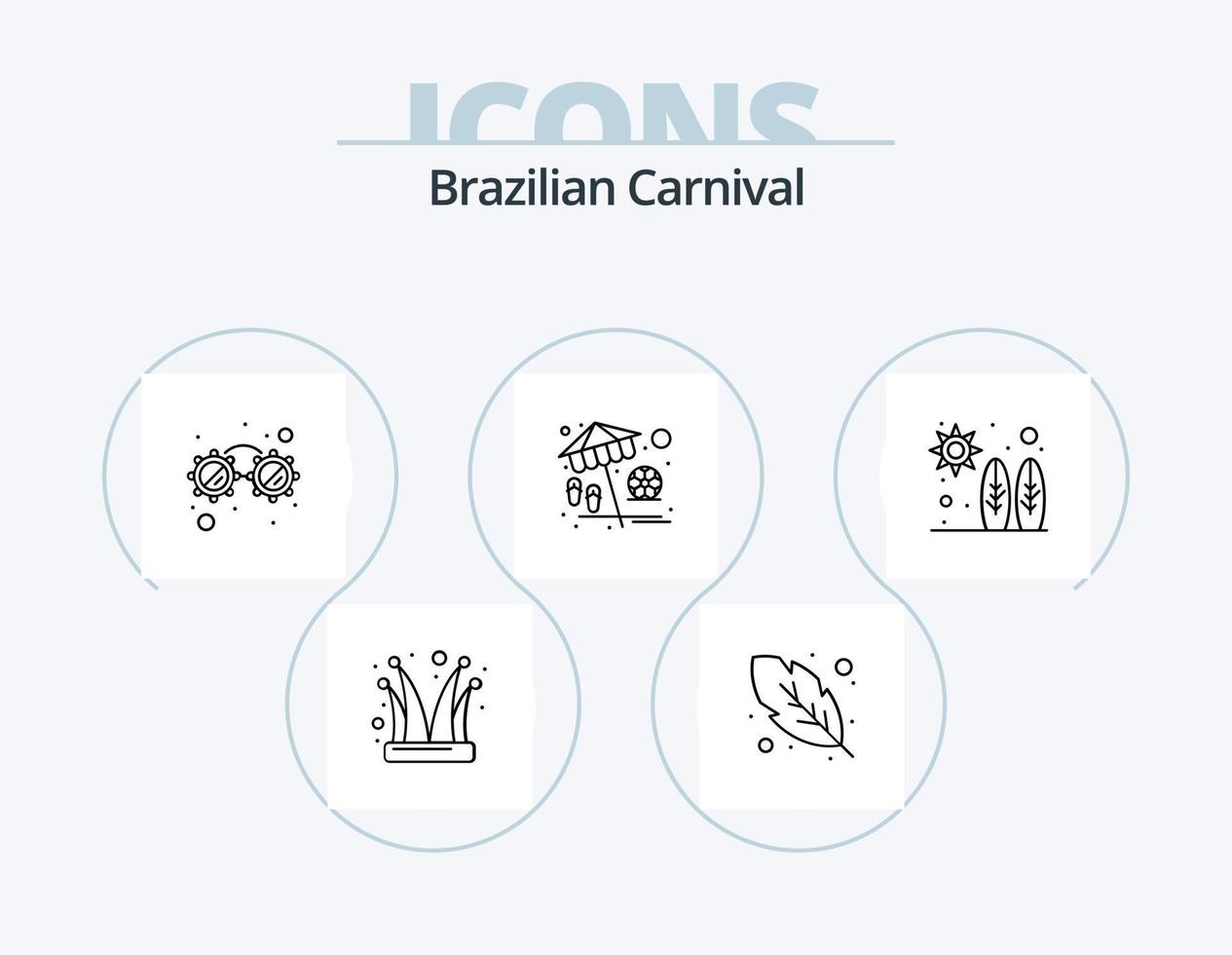 braziliaans carnaval lijn icoon pak 5 icoon ontwerp. rollen. snor. champagne. kostuum. bril vector